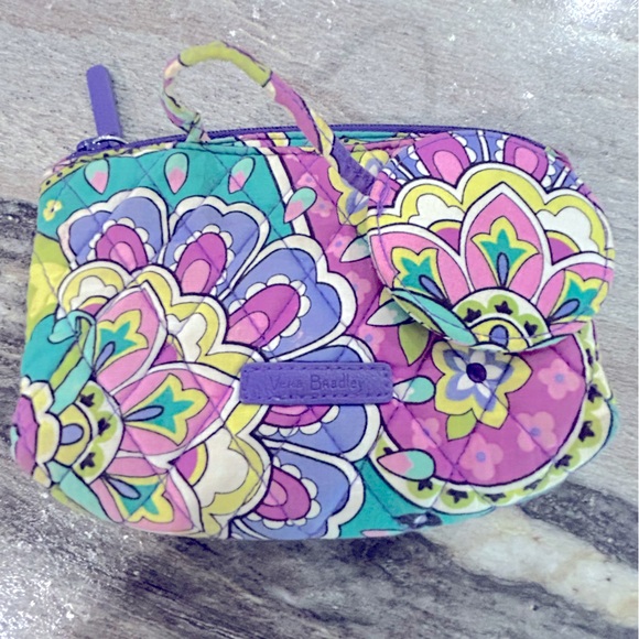 VERA BRADLEY Zip Cosmetic HEATHER Make Up Bag Travel Case with attached mirror. - Picture 6 of 7